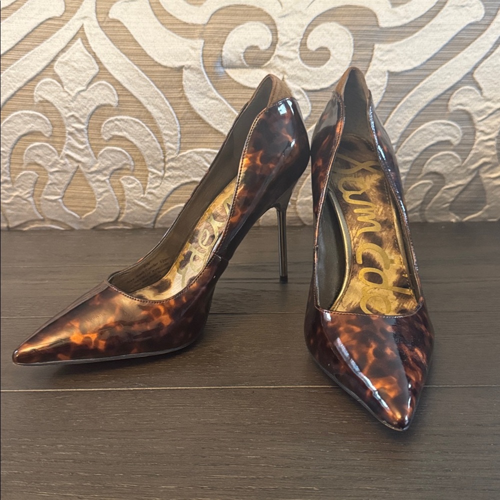 Sam Edelman Tortoiseshell Patent Pointed Stiletto Pump - Brown/Black